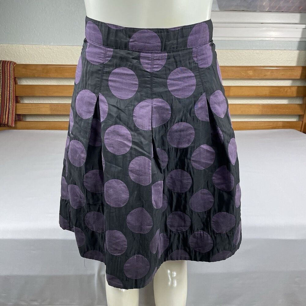 Corey Lynn Calter Polka Dot Mini Skirt Women's 4 Black Purple Pleated Whimsical